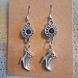 Winter Boot Earrings With Silver and Black Connector Charm